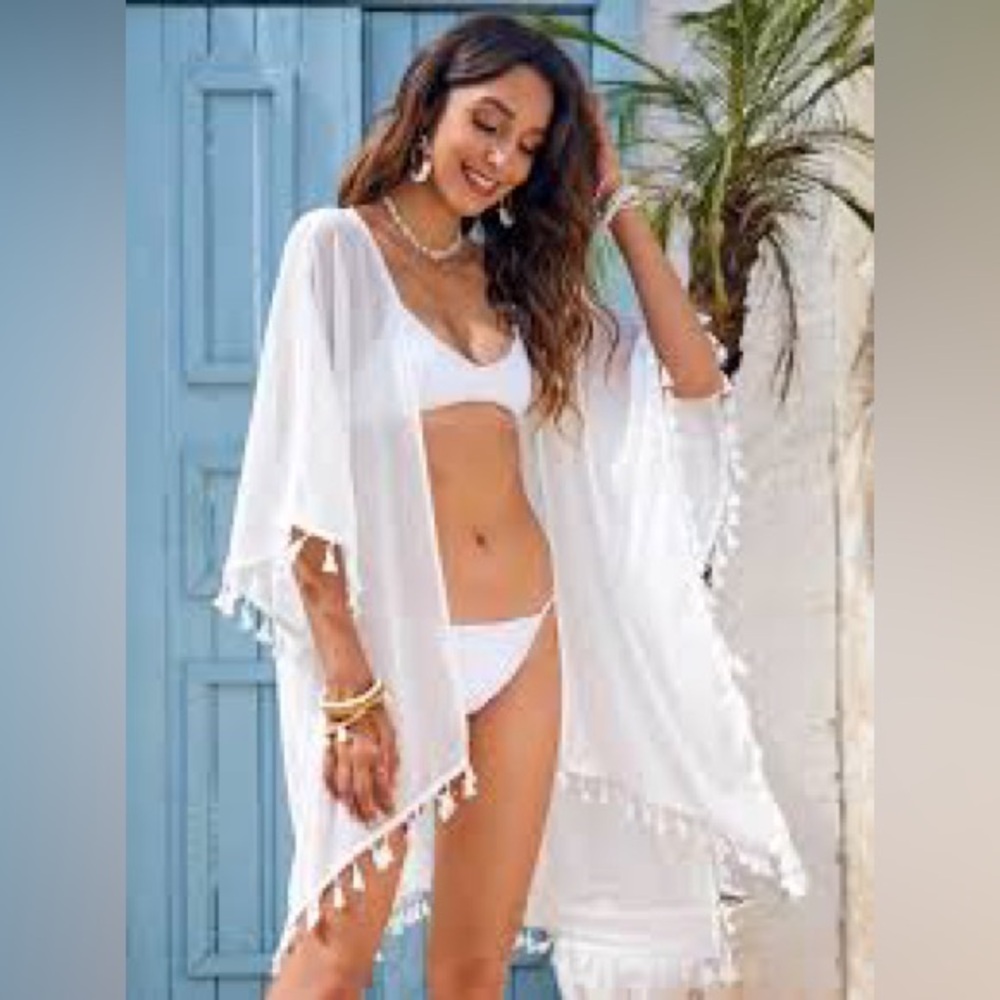 White Tassel Swim Cover-Up/Kimono